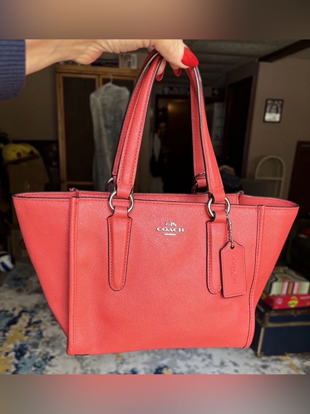 COACH CROSBY CARRYALL Watermelon CROSSGRAIN LEATHER F11925 -GUC-So pretty!🍉